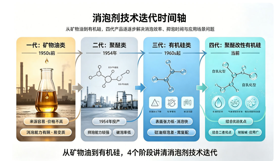 消泡劑發展史四個階段技術迭代時間軸