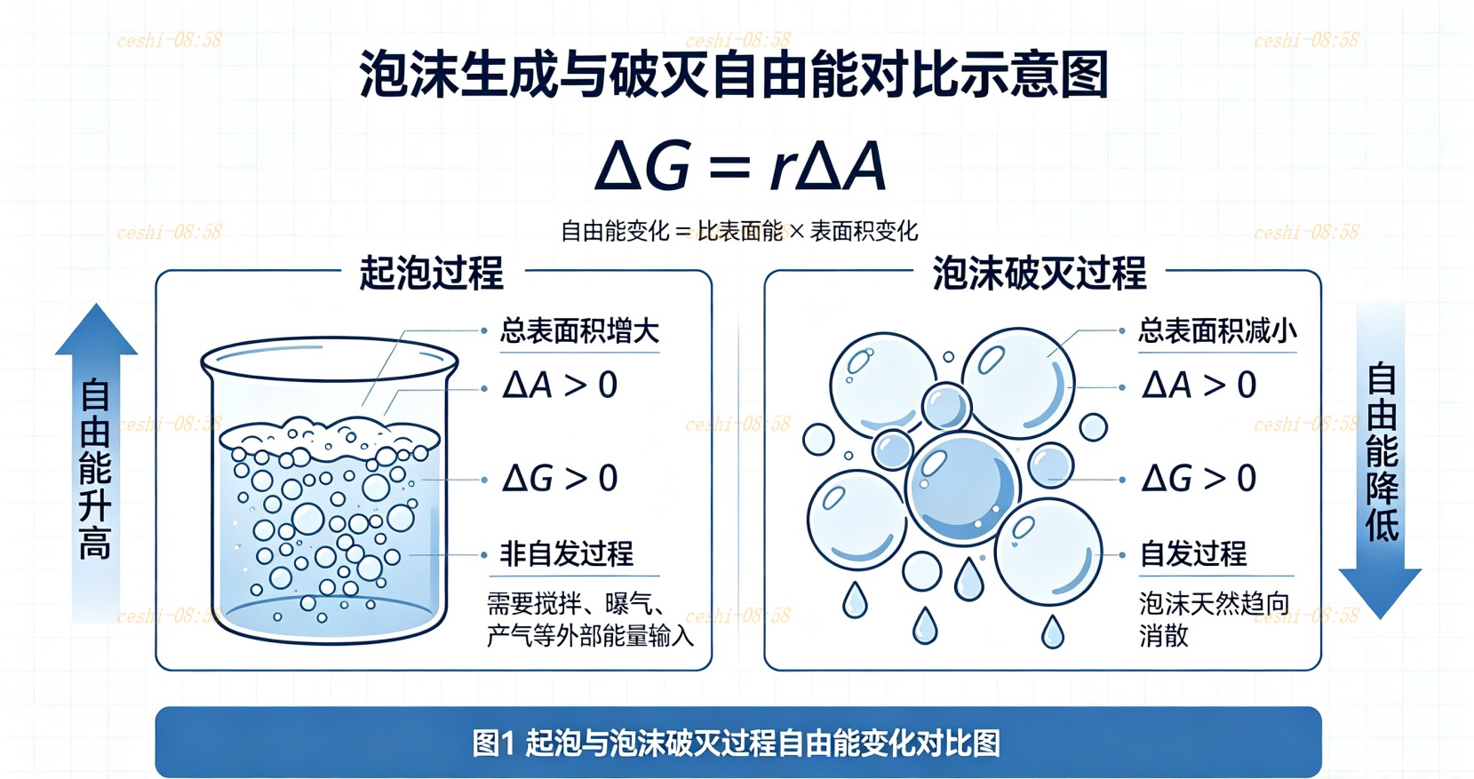 起泡與泡沫破滅過程自由能變化對比圖