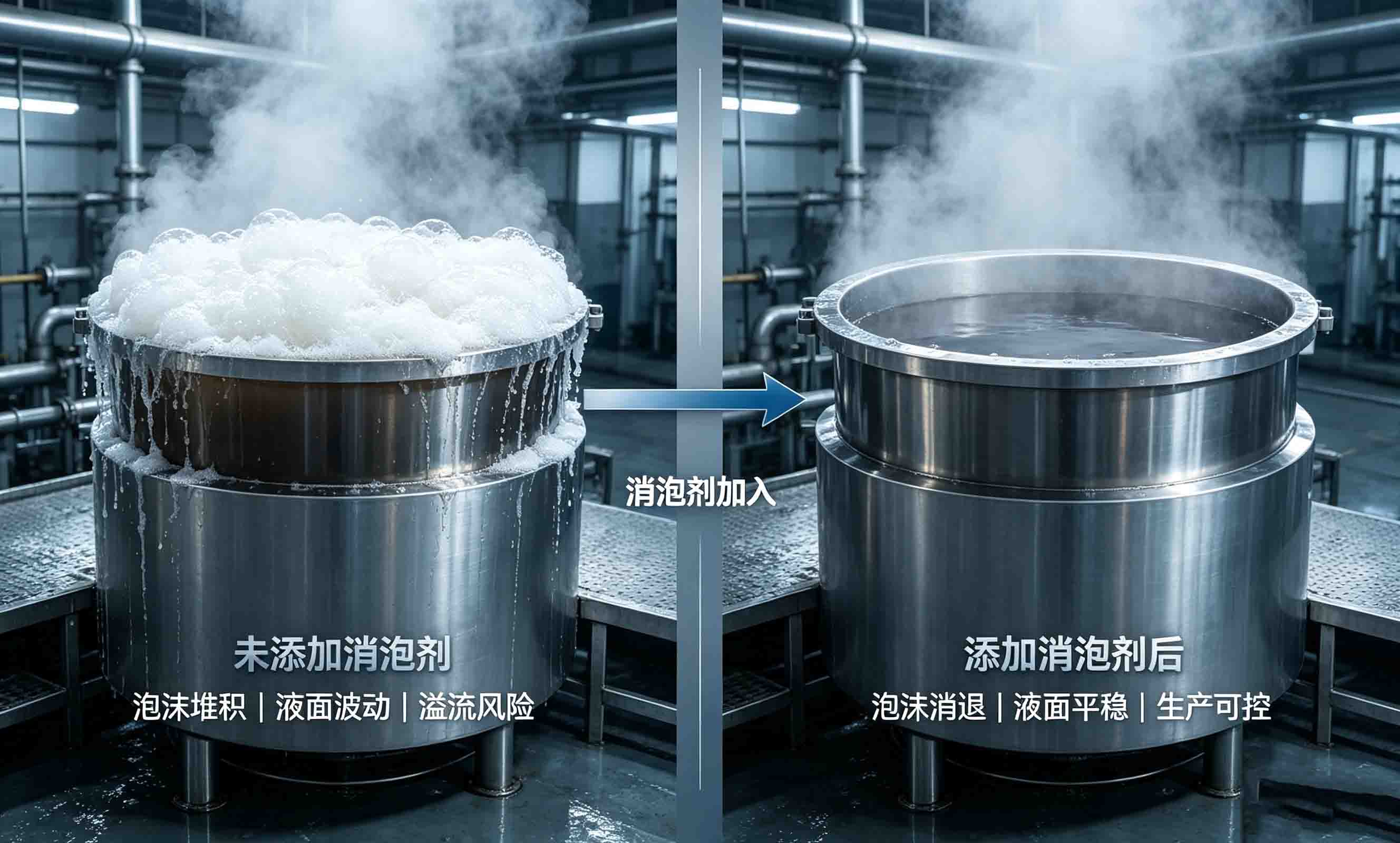 消泡劑快速消除印染泡沫效果對比示意圖