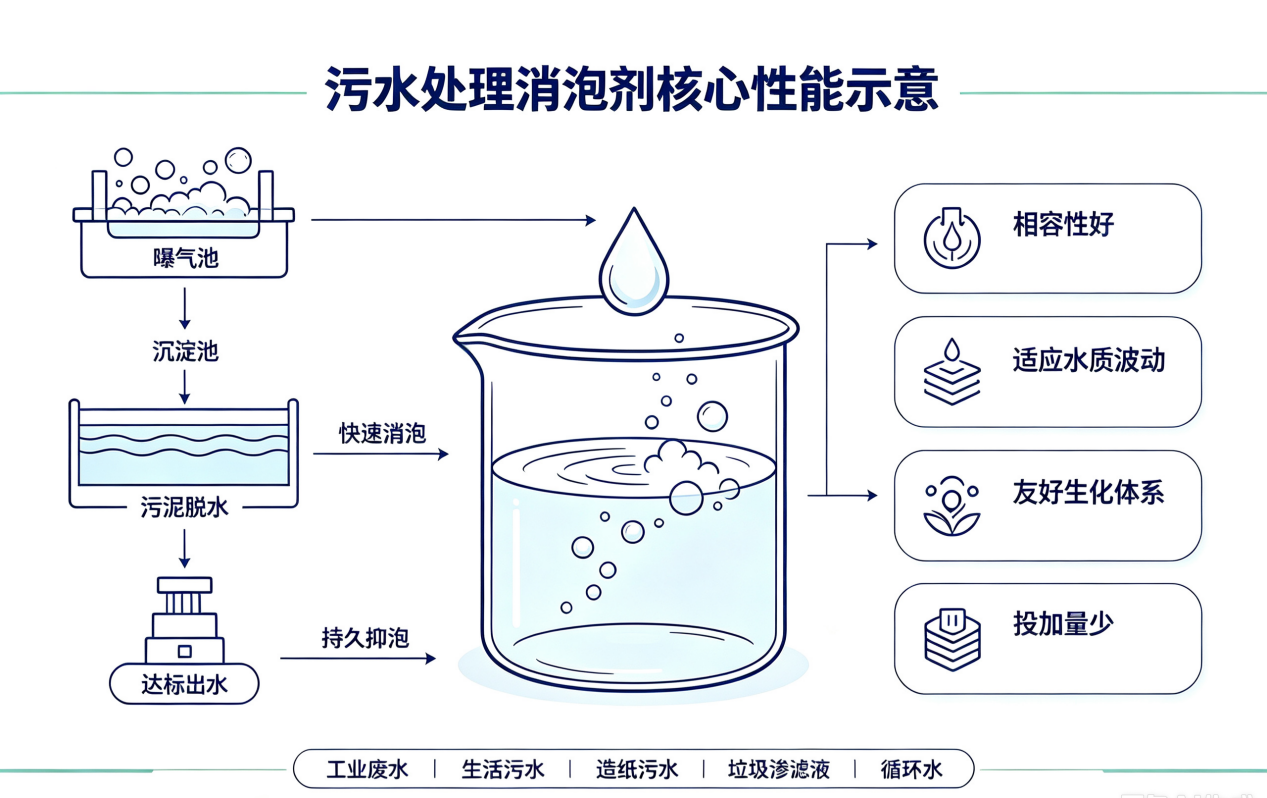 污水處理消泡劑核心性能示意